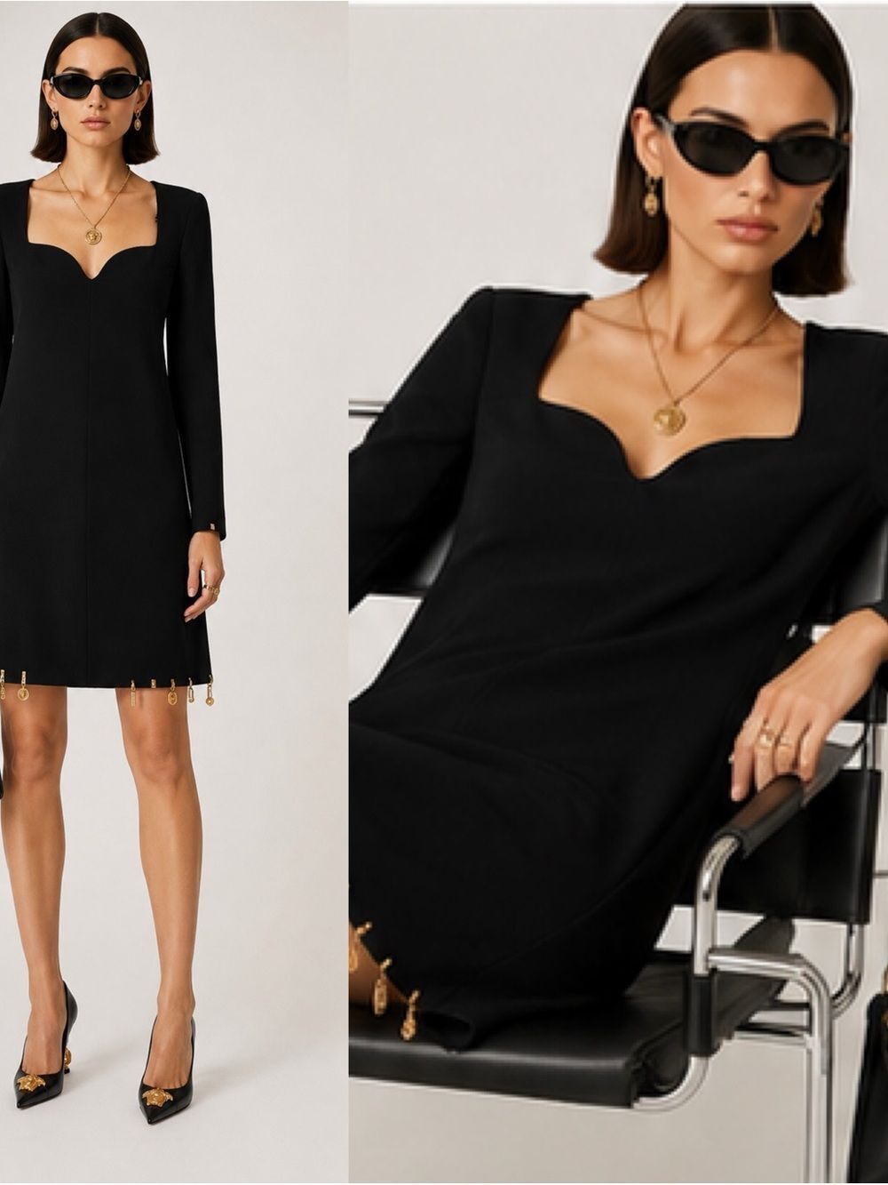 NEW VERSACE Heavy crepe /silk shift mini dress with gold charms